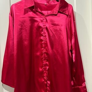 Vibrant Pink Satin Blouse and Pant set